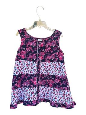 wonder nation Navy and Pink Floral Tiered Dress